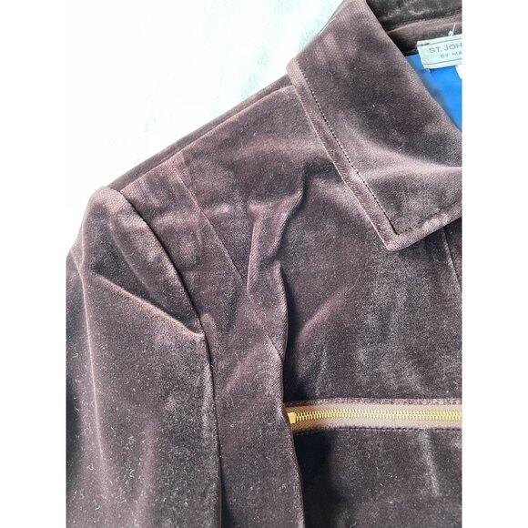 St. John Sport By Marie Gray Velvet Zip-Up Jacket With Gold Zippers & Pockets - - Picture 9 of 12